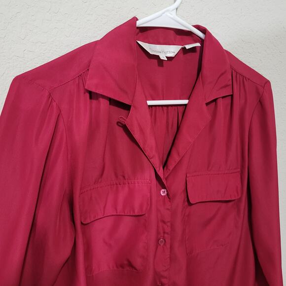 Vintage Blouse Susan Hutton Womens 8 Raspberry Pink Long Sleeve Button Up Office - Picture 7 of 10